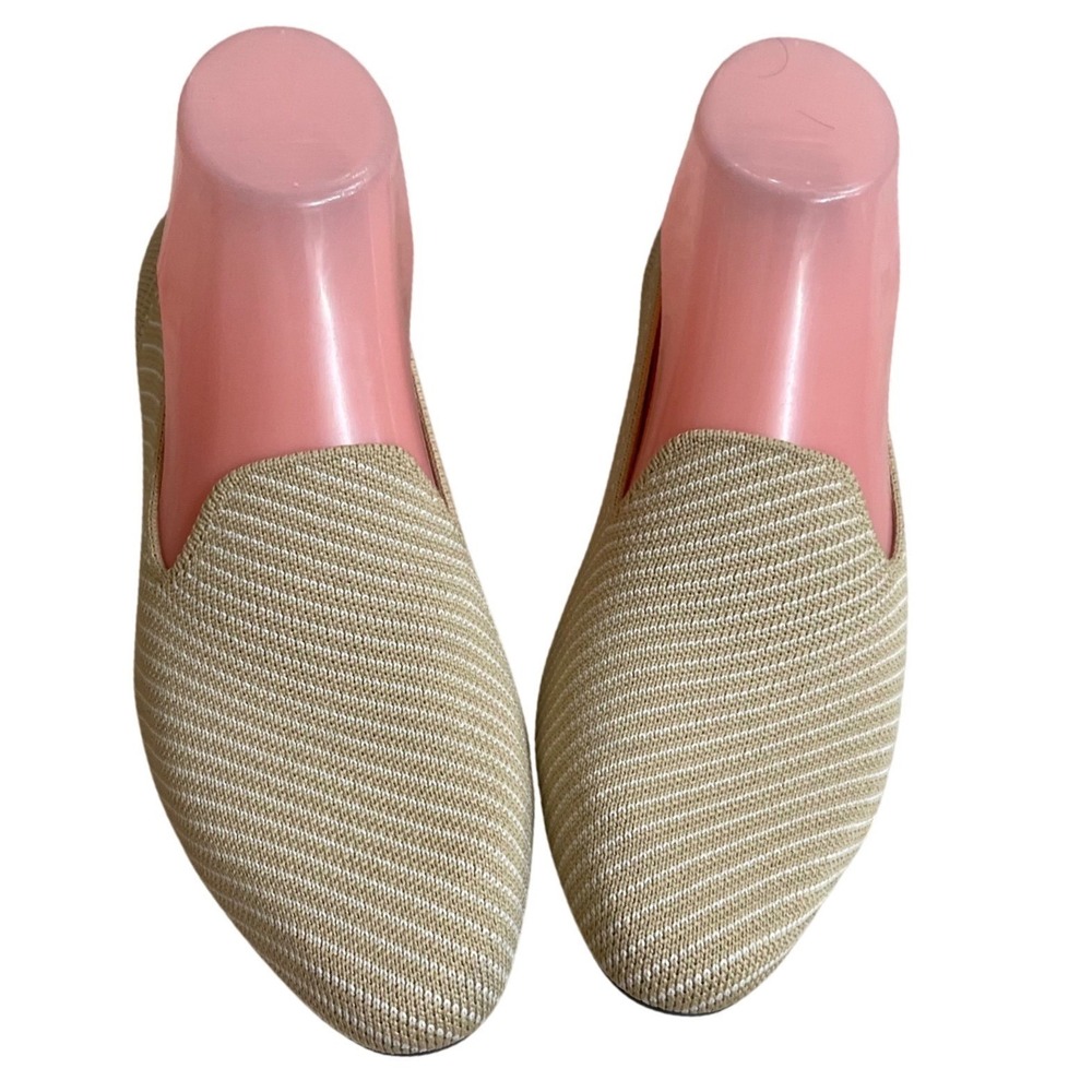 Rothys The Loafer Sandstone Stripe Beige Knit Pointed Toe Flats Shoes Womens 7